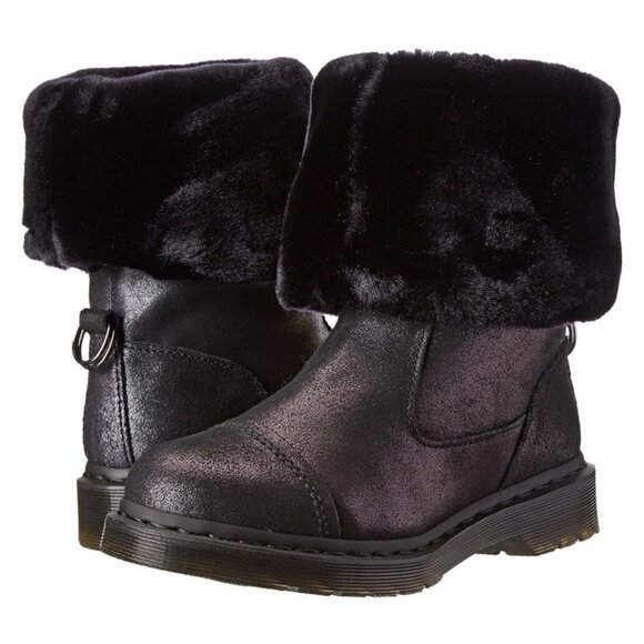 NWOB Martens Pasha Fold Down Faux Fur Crackle Suede Winter Boots